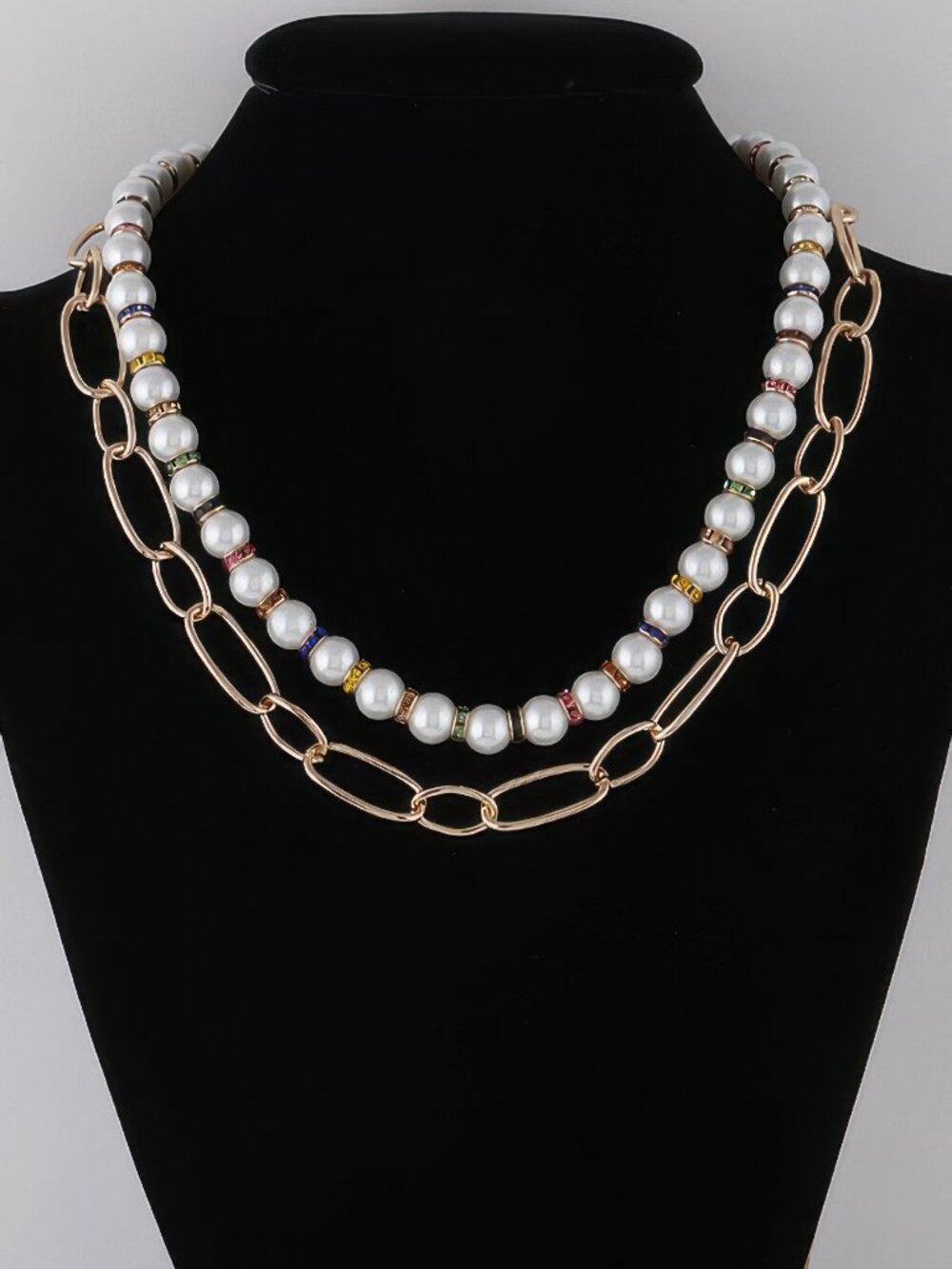 Double Layered Pearl N Chain Necklace